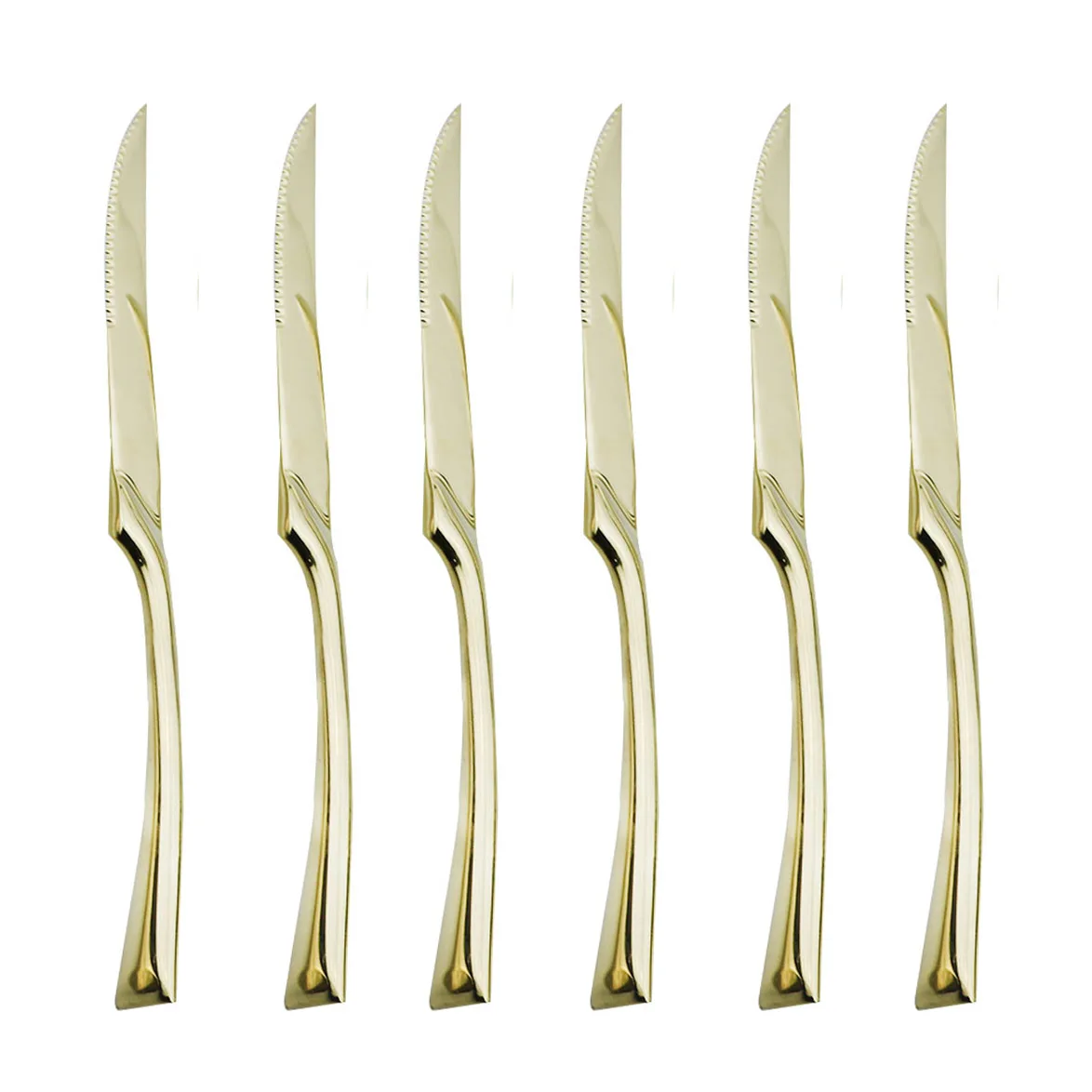 Champagne Gold 6pcs 6 шт красочные 18/10 из нержавеющей стали зеркальные столовые приборы мясо рыба нож зубчатый стейковый нож сервировочный черный набор посуды - Цвет: Champagne Gold 6pcs