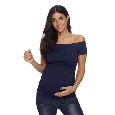 pic Womens Pregnancy Off Shoulder 3 Quarter Blouse Striped Top Maternity Clothes Slash Neck Pregnancy Womens Clothing ropa mujer - Цвет: pic