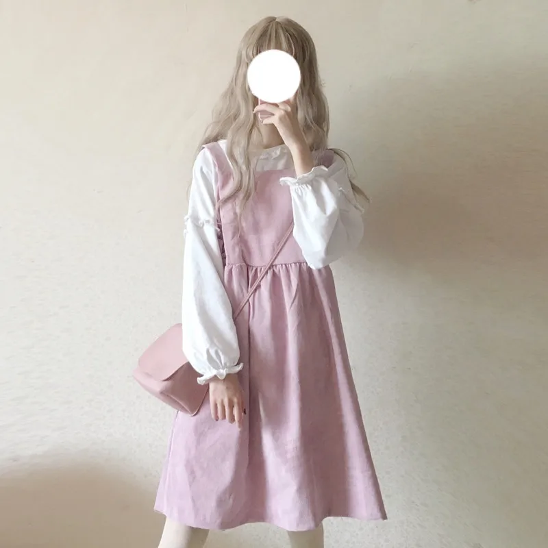 Женское винтажное платье в стиле Харадзюку повседневное милое вельветовое ретро