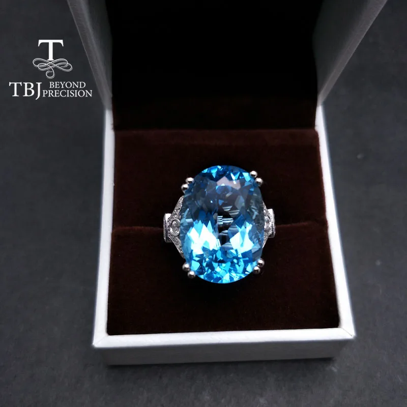 TBJ большой топаз драгоценный камень кольцо 28.5Ct натуральный небесно голубой