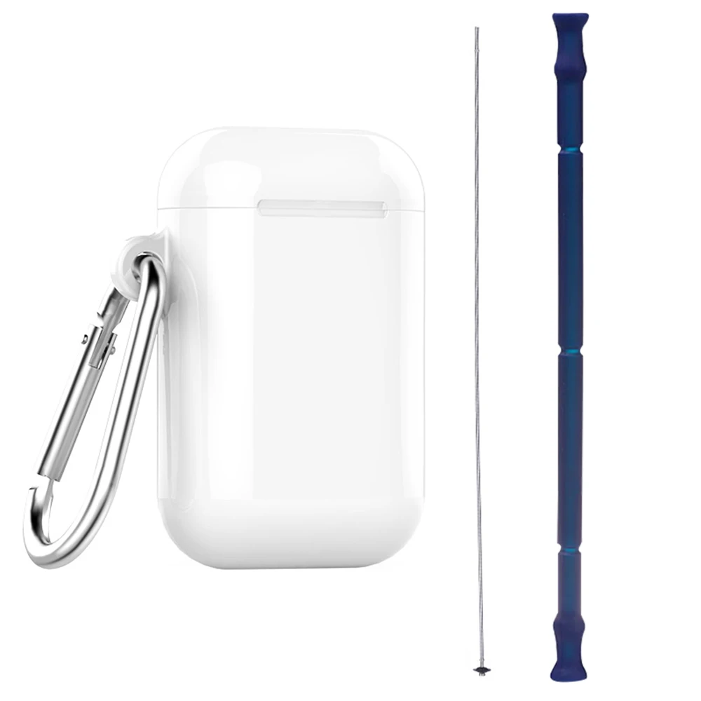 Blue 22cm Портативный дорожный Силиконовый складной соломинки многократного использования складной питьевой соломинки набор трубок с Чехол и щетка для чистки для детей и взрослых - Цвет: Blue 22cm