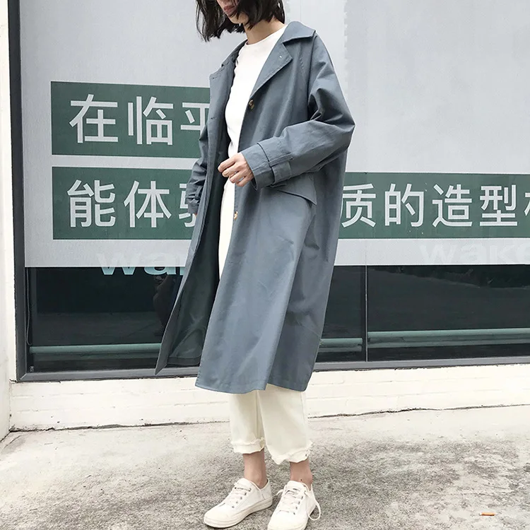 2018 осень-зима Новый Для женщин Повседневное Тренч Oversize Однобортный модная