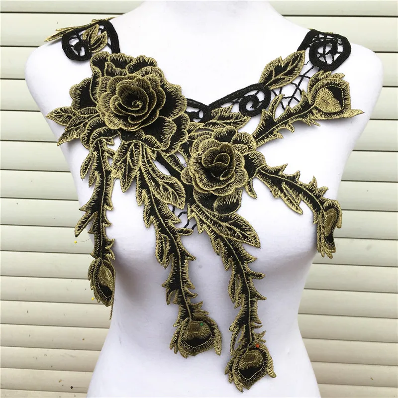 1 шт. черный 3d цветок Водорастворимые Вышитые кружева ткань отделка шитье DIY