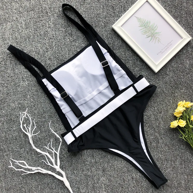 Для женщин Сплошной Ribbed High Cut Один шт. Монокини Sexy Мягкий купальник на завязках