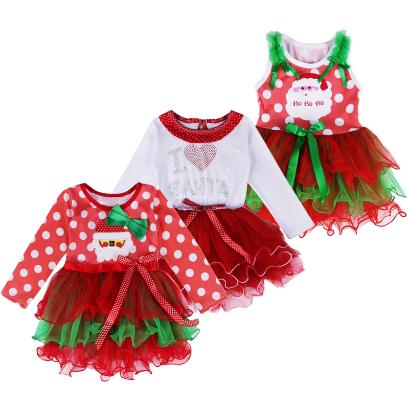 Рождественское платье для девочек милое детское платье-пачка с Санта-Клаусом
