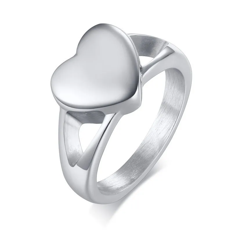 no engraving silver Женское серебряное кольцо из нержавеющей стали, дизайн в виде сердца, персонализированное кольцо для кремации, золовянная урна с логотипом, брендовые ювелирные изделия - Цвет основного камня: no engraving silver
