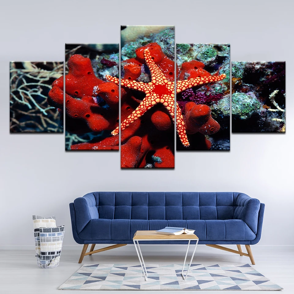 Подводных существ красный кораллы морские звезды Wall Art Печать на холсте картина 5