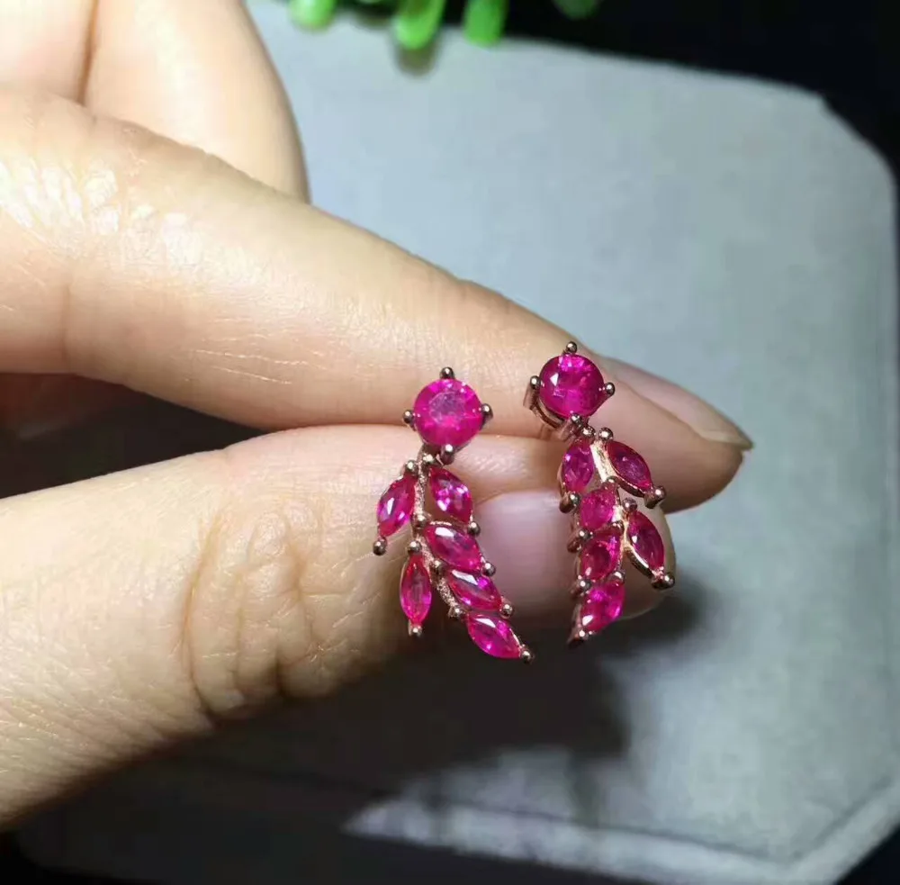 Серьги из серебра 925 пробы с натуральным красным Рубином|jewelry earrings|jewelry silver