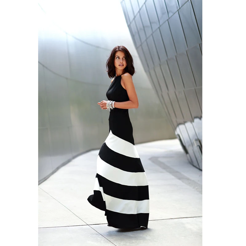 Женское платье комбинация с открытой спиной в полоску пэчворк цветными блоками