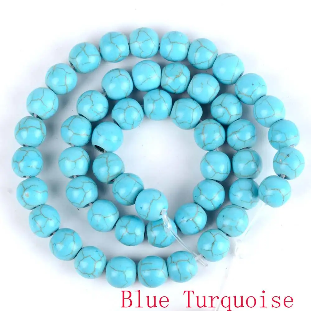 Blue turquoise Натуральные круглые бусины, черные, сумасшедшие Агаты, лабрадорит, бирюза, содалит, камни, бусины для изготовления ювелирных изделий - Цвет: Blue turquoise