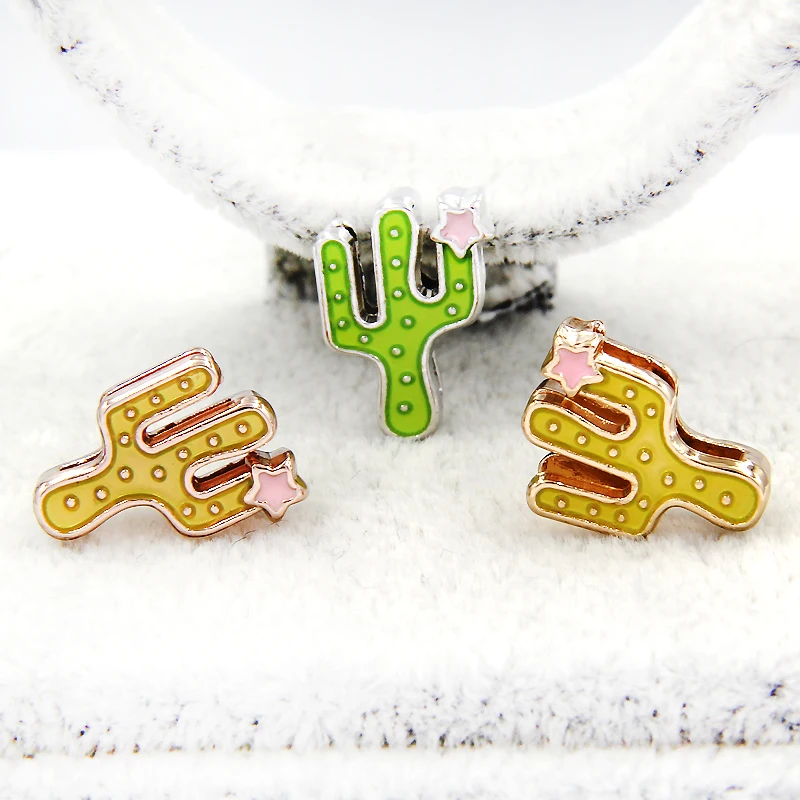 YUKAM Jewelry Enamel Prickly Pear Cactus Plants Cacti Succulent Slide Charms Keeper for Leather Wrap Mesh Bracelet | Украшения и