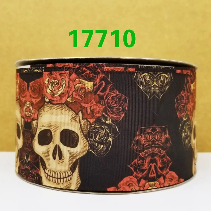 Free shipping 50 yard per size Halloween skull ribbon printed grosgrain 17744 | Дом и сад