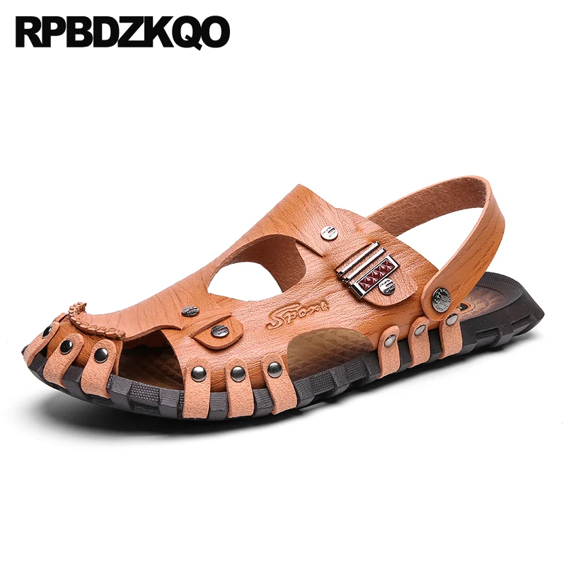 

Shoes Size 46 Runway Closed Toe Men Sandals Leather Summer 45 Nice Native Slippers 47 Slides Mules Large Metal Slip On Outdoor