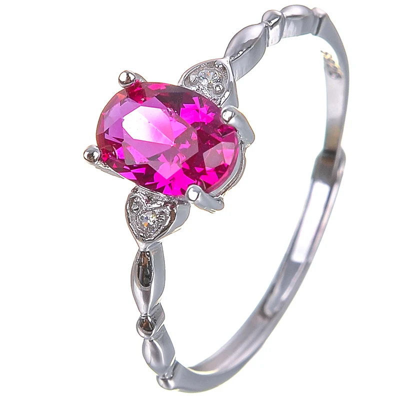 

Fine Jewelry Solid S925 Silver Rings For Women 5mm*7mm Pink Topaz Natural Oval Gemstone
