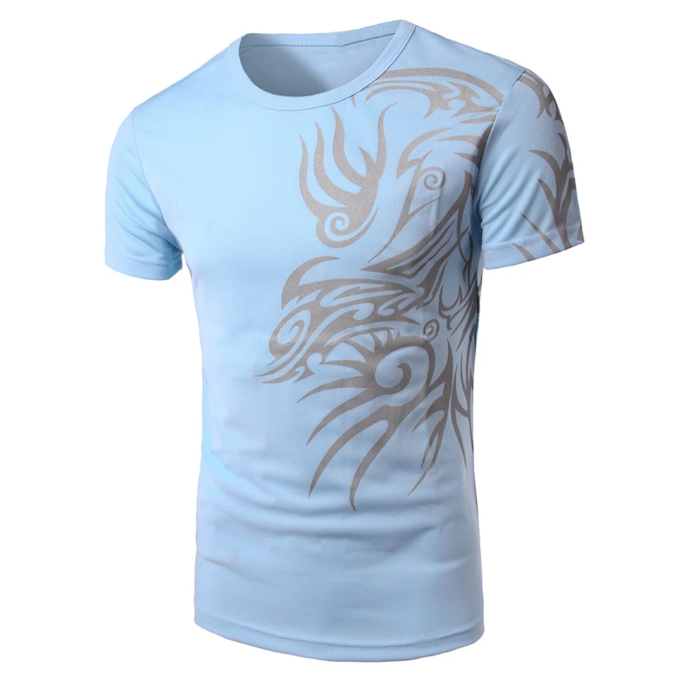Летние Новые повседневные с коротким рукавом круглым вырезом принтом дракона