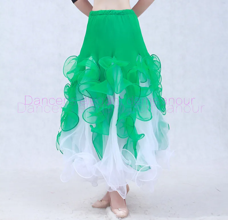 Новинка костюмы для бальных танцев сексуальные газовые гофрированные длинные