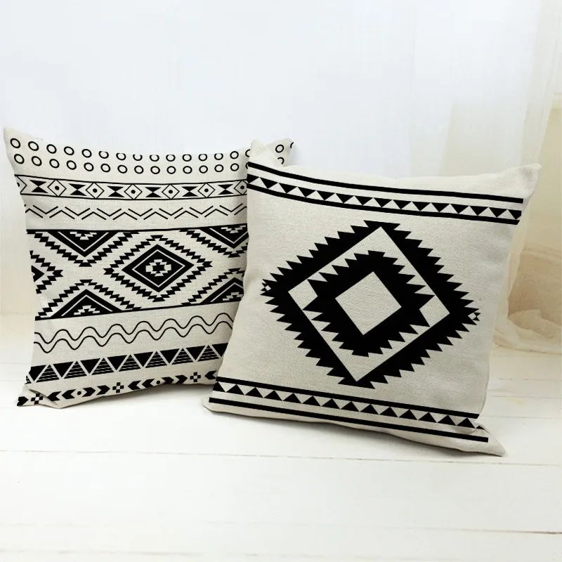 

High Quality Geometric Ikat Tribal Patterns Cushion Cover Abstract Family 45X45Cm Cotton Linen Seat Car Decor Throw Pillow Case