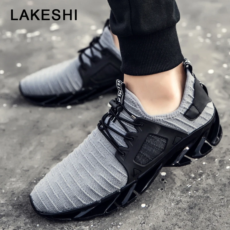 LAKESHI New Men Shoes Summer Casual 2018 Fashion Sneakers Comfortable Lightweight Gray black | Обувь