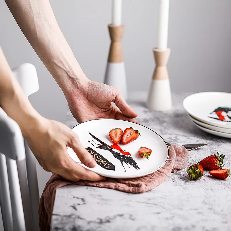 8 дюймов черный край костяного фарфора 1 шт. Керамическая маленькая красная