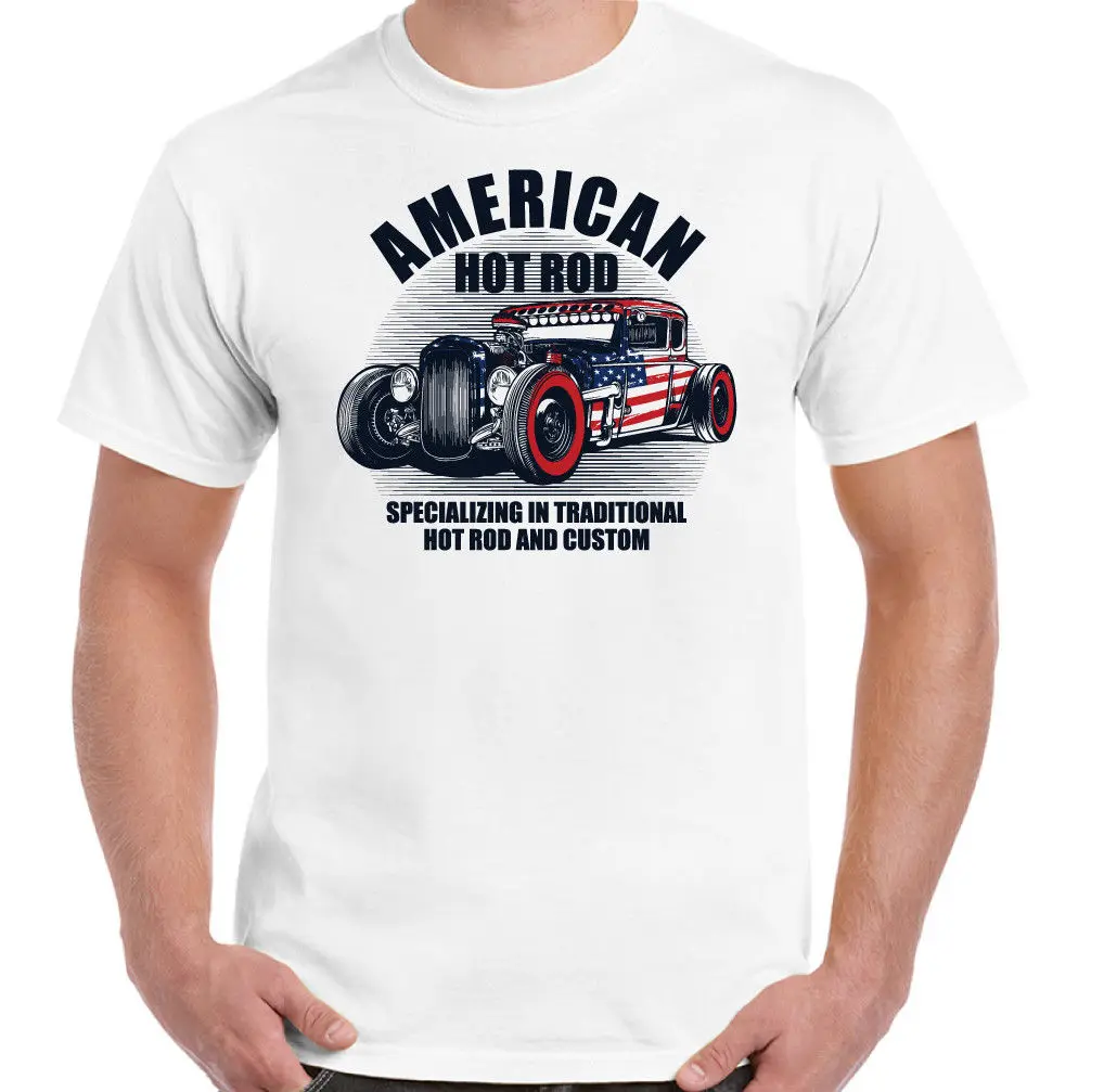 Американский Hot Rod Мужская футболка Классический США газ на заказ автомобиль