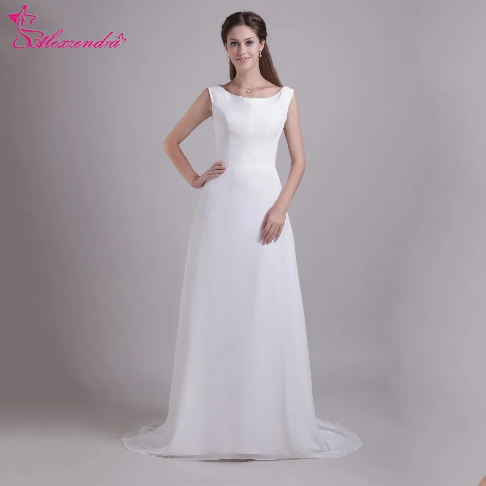 Alexzendra White Chiffon Simple Beach Illusion Back Vintage Wedding Dress Vestido De Noiva Bridal Gown Plus Size | Свадьбы и
