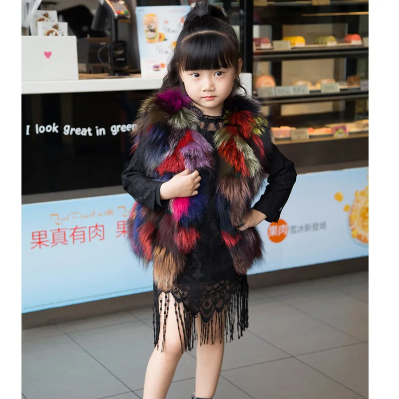 Модная новинка 2018 года детский цветной жилет с лисьим мехом осенне зимний теплый