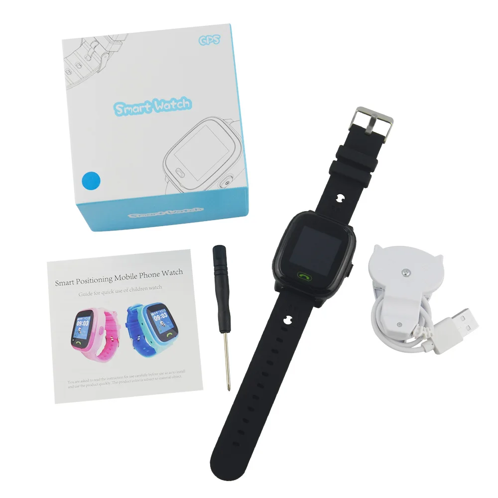 Black with Box HW8 Waterproof Child Smart Watches Touch Screen GPS Tracker SOS Call Voice Safety Watch Language English/Russian Free APP - Цвет: Black with Box