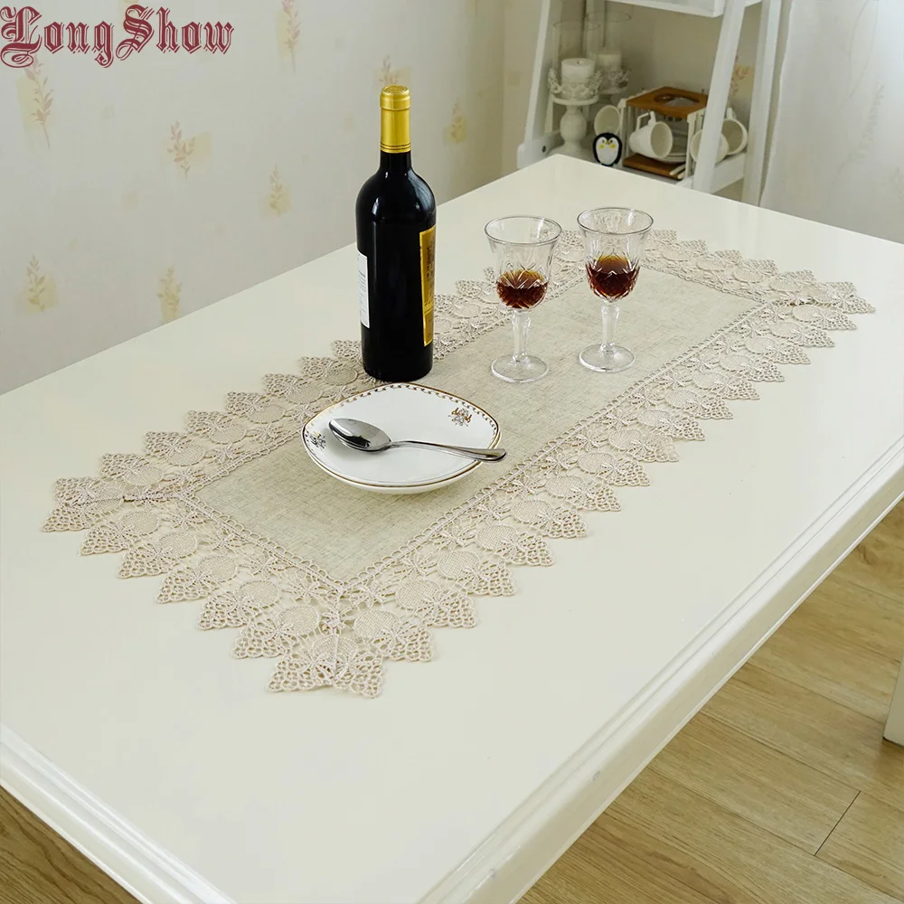 LongShow винтажный элегантный 40x180 см 40x220 см вышитый томатный кружевной отделкой Мешковина льняная настольная дорожка