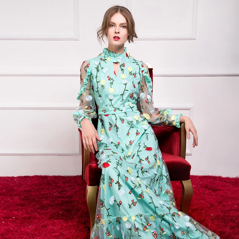 Платье с винтажной вышивкой от Megyn вечернее платье длинным рукавом кружевное