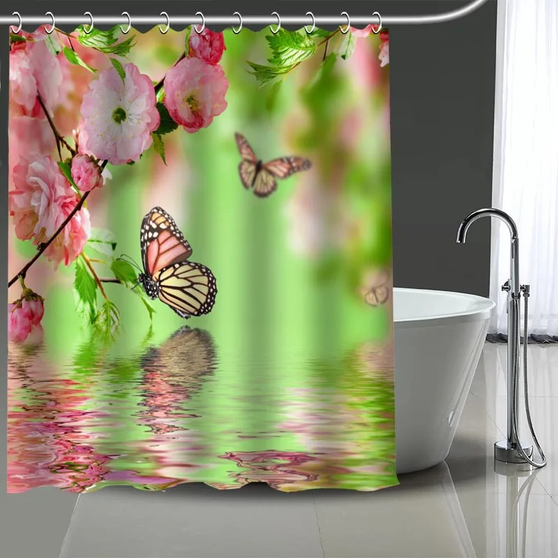 Хит продаж занавеска для душа с цветочным принтом и бабочкой водонепроницаемые