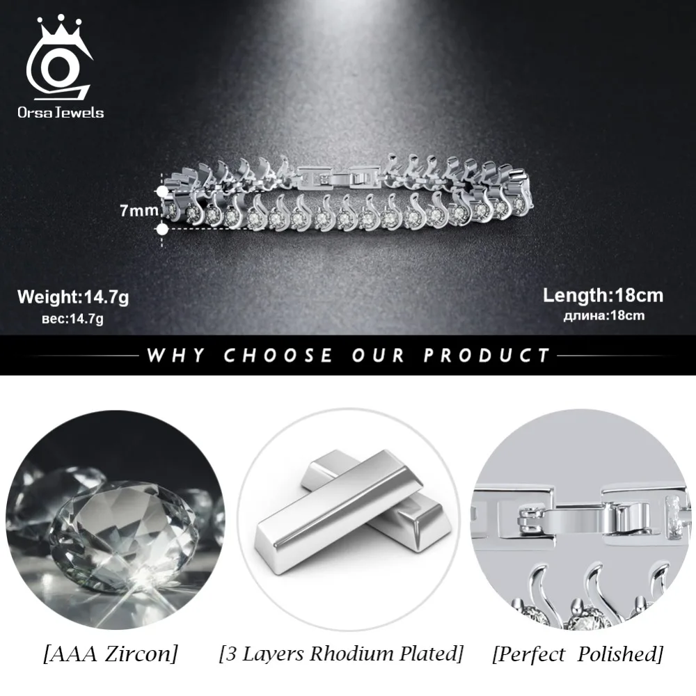 Orsa Jewels женский теннисный браслет 35 шт. AAA Сияющий кубический цирконий серебряный цвет изысканные браслеты для женщин ювелирные изделия AAOB16