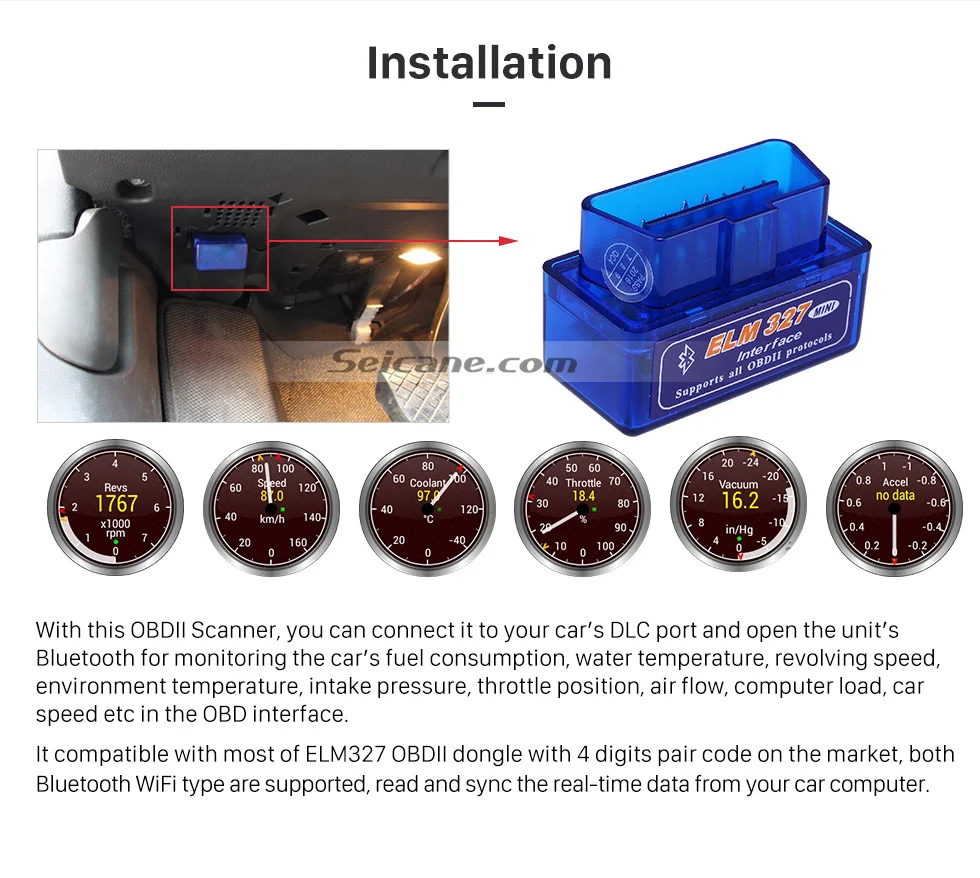 Seicane Супер Мини V1.5 ELM327 OBD2 Bluetooth интерфейс Авто сканер диагностический инструмент для VW Chrysler Ford Mazada Nissan