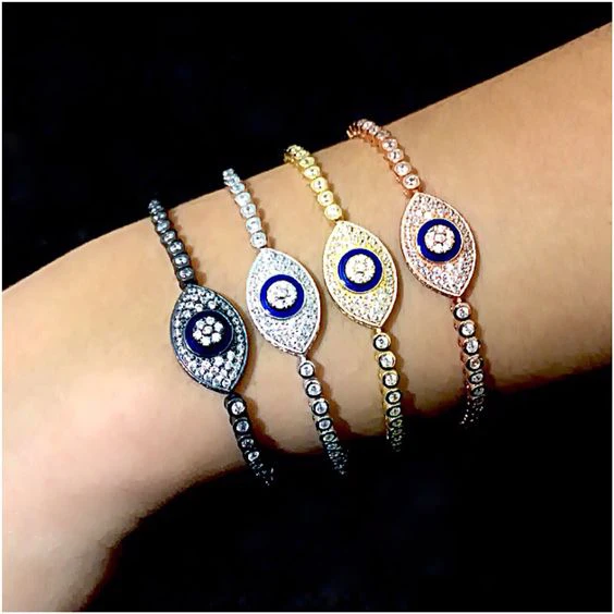 top quality 2018 promotion micro pave cz blue evil eye charm tennis CZ luxury girl women lucky gift nice bracelet jewelry | Украшения и