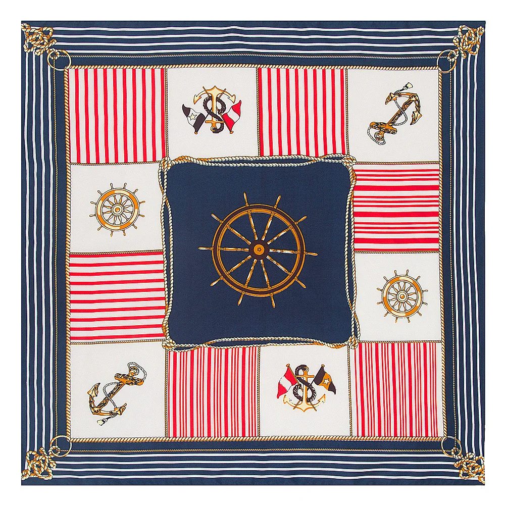 Саржевый Шелковый квадратный шарф роскошный бренд женский шейный с морским