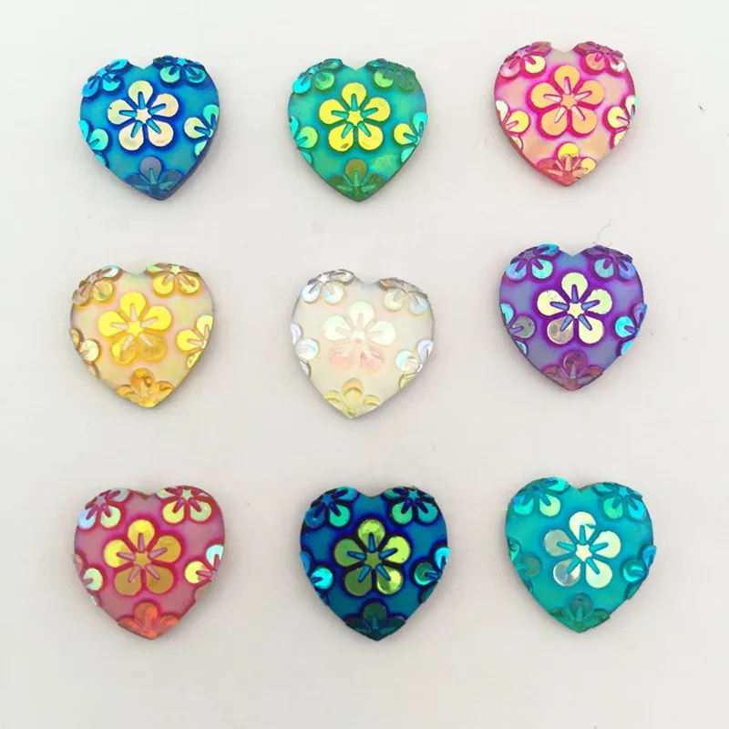 Hot 30PCS 12mm AB Resin heart flower Flat back Wedding buttons Child craft DIY C18