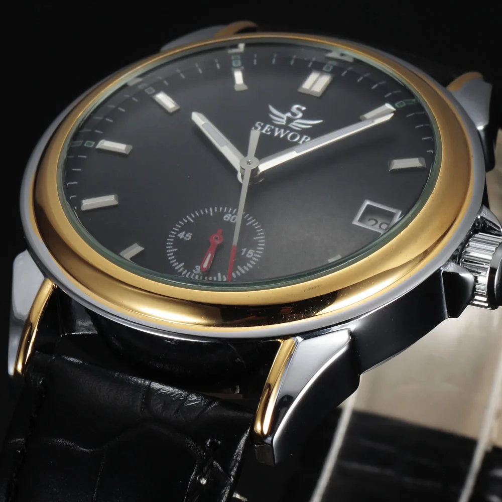 Мужские механические наручные часы-скелетоны с кожаным ремешком