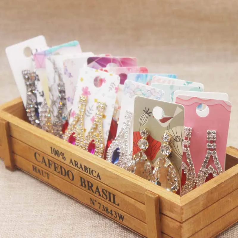 

100pc/lot Multi style jewerly earring card Flower /marbel/DIY Thank You jewelry drop earring tag Dangling earring package tag
