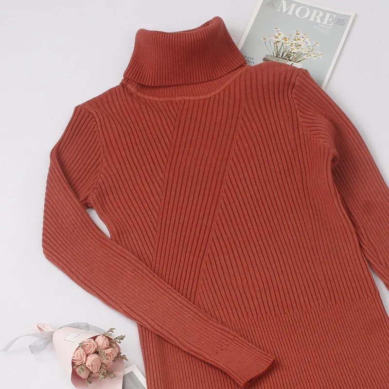 brick red 11789 ONLYSVTER, Осень-зима, женское платье-свитер с высоким воротом, модные платья в рубчик, длиной до колена, длинное, толстое, теплое женское платье - Цвет: brick red 11789