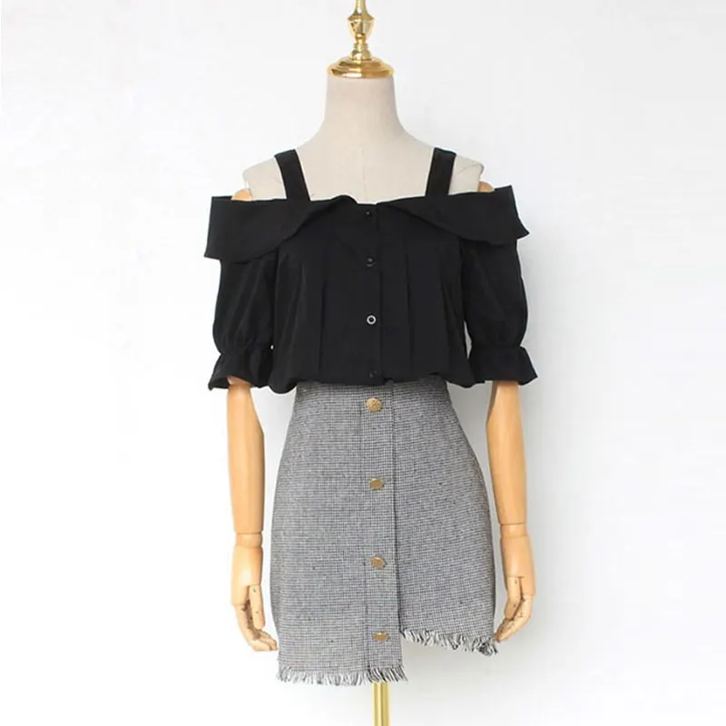 

2021 new Women's Clothing Blouses sexy slash neck plus size chiffon Shirts off shoulder Female black loose tops vetement femme