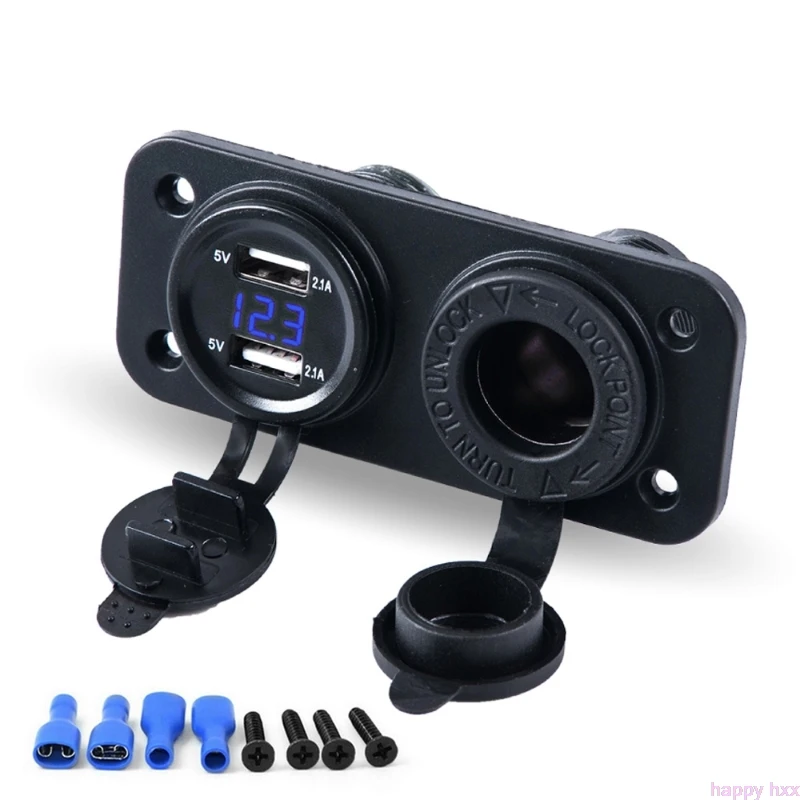 BL Автомобиля Зарядное устройство мотоцикл Plug Dual USB адаптер 12V 24V гнездо для автомобильного прикуривателя светодиодный вольтметр мобильного телефона - Цвет: BL