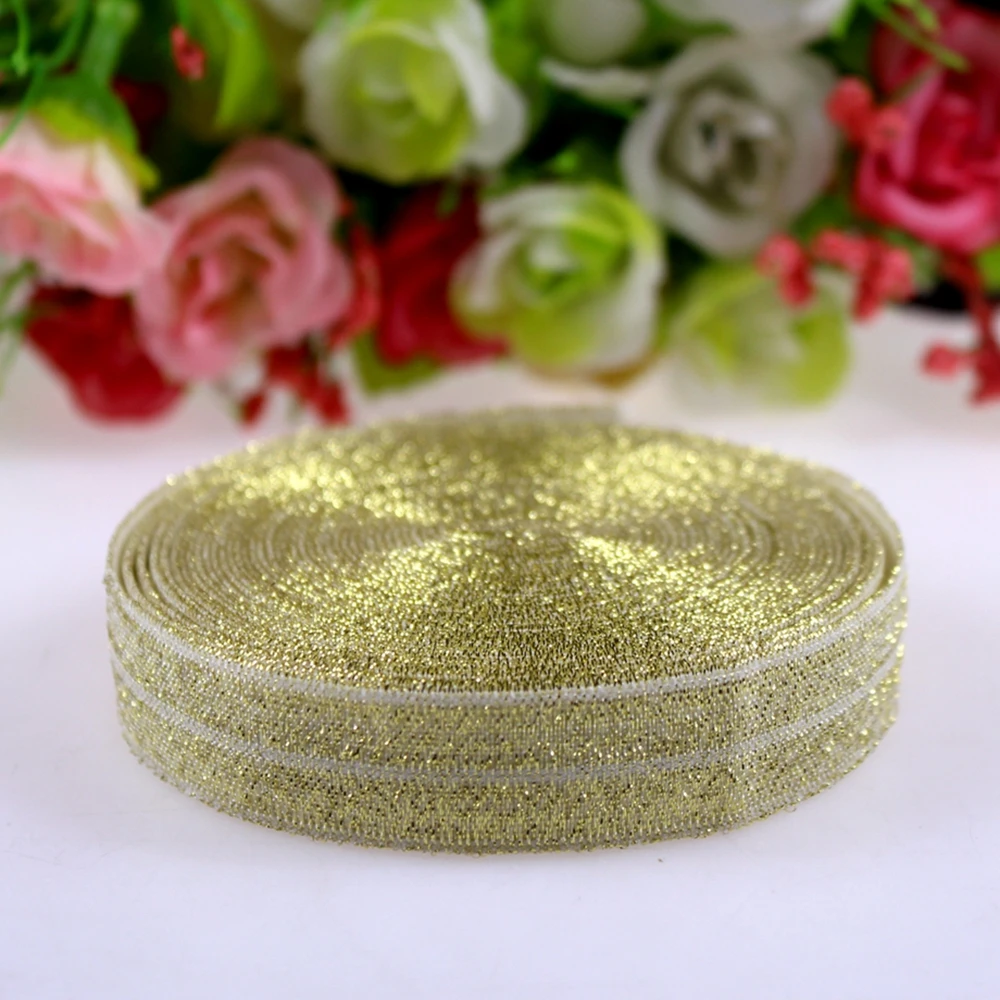 

5/8" FOE elastics, 90121 glitter gold thread fold over elastic for DIY accessaries,10yards/lot retail packing