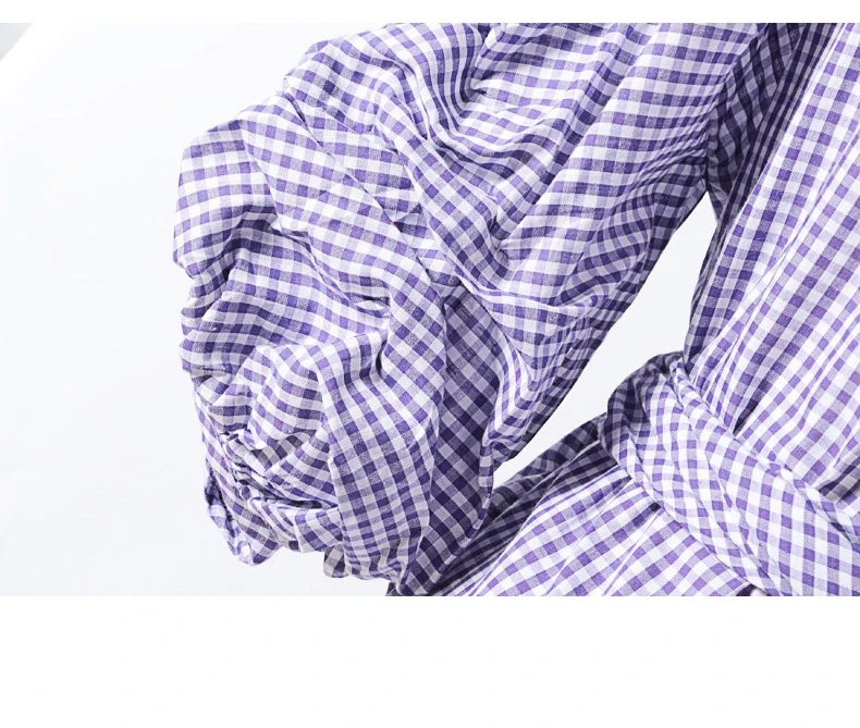 Women summer irregular blouse solid plaid slim v-neck half lantern sleeve fashion streetwear elegant C824 |
