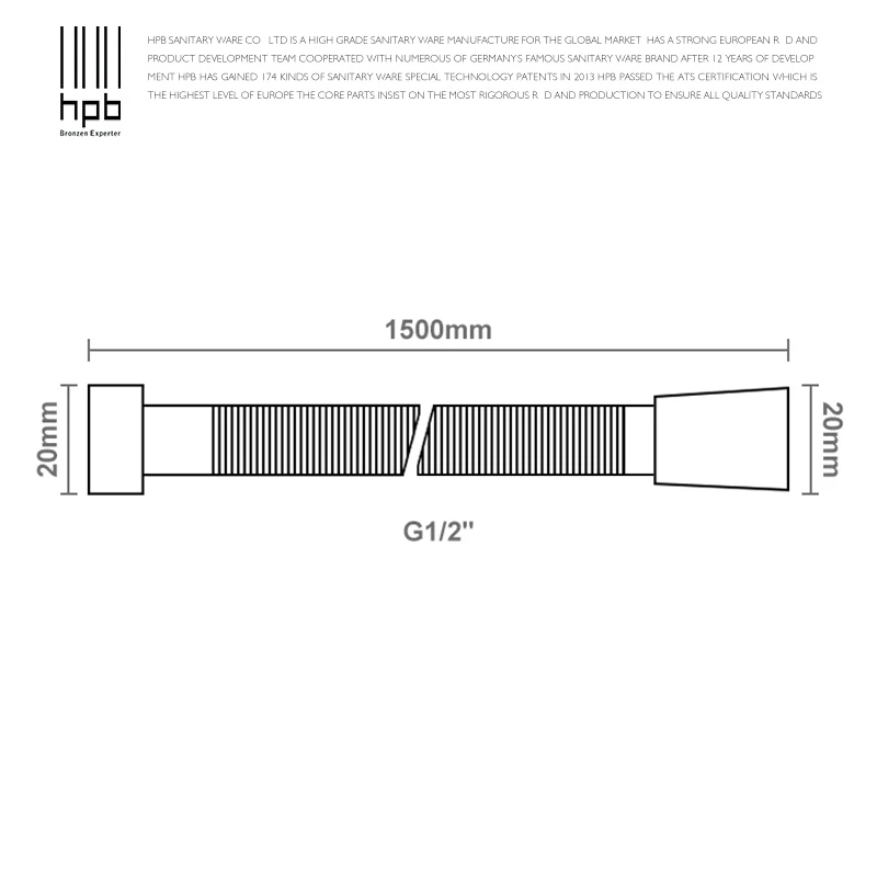 HPB 1 5 м G1/2 &quotSUS304 труба для сантехнического шланга ванной комнаты ручной душ