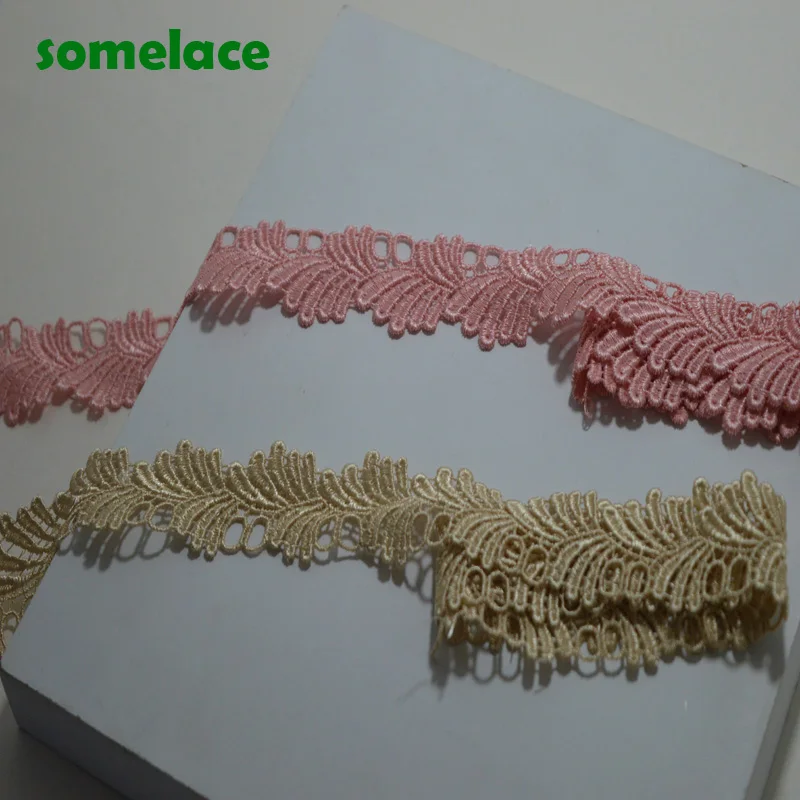 5 yd-15yd/партия, 2,8 см в ширину, розовый-коричневый волнистый лист, ажурная Цветочная Venise, кружевной отделкой, с дизайном для свадьбы, украшения одежды