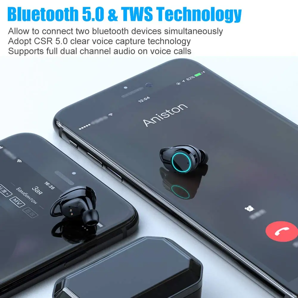 Samload Беспроводной наушники Bluetooth с сенсорным управлением 5,0 вкладыши IPX7 водонепроницаемые наушники с 3000 mAh Мощность банк для смартфона