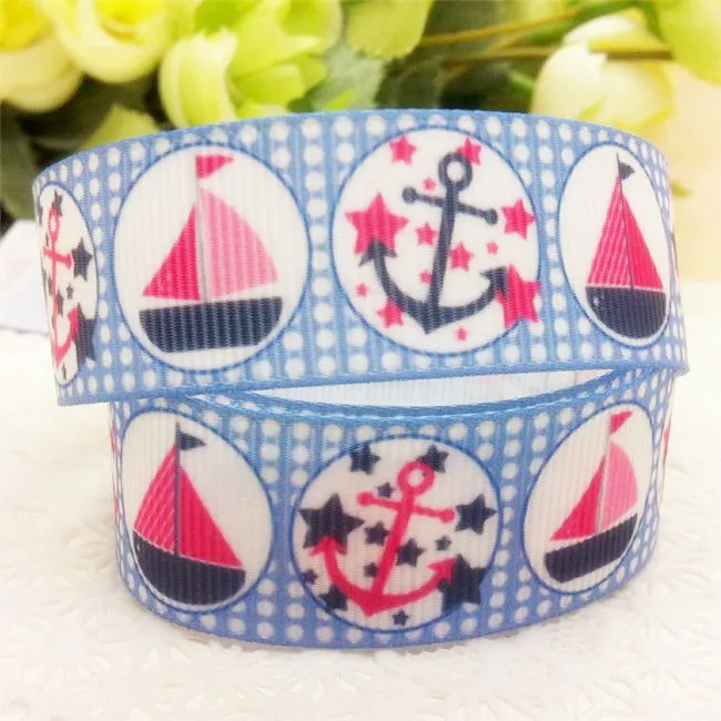 style 1 Новое поступление 7/8 ''22 мм якорь напечатанный корсаж лента diy бант лента для подарочной упаковки 10 ярдов - Цвет: style 1