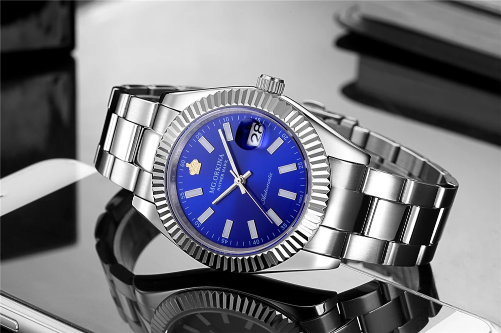 Часы ORKINA мужские автоматические механические с синим циферблатом|wristwatch