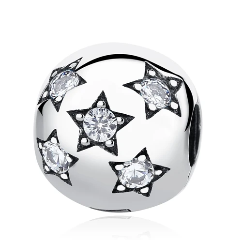 White Star Аутентичные 925 пробы серебряные хрустальные бусины подвески цветок клип безопасности пробка бусины прозрачный CZ Подходит для оригинальных браслетов Pandora - Цвет: White Star