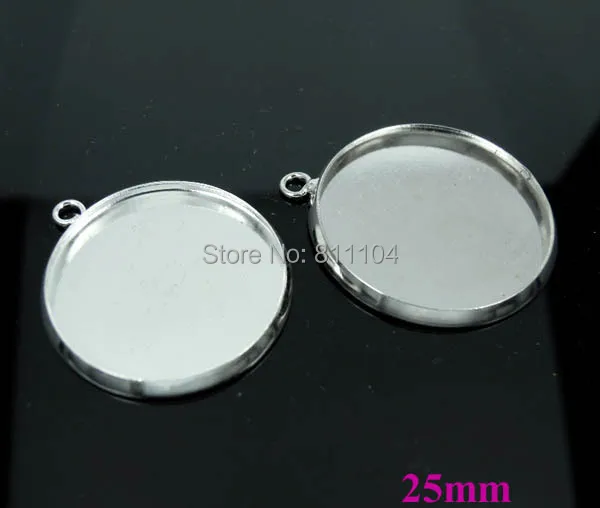 

25mm New Silver tone Plated Blank Bases Cabochon Settings Circle Round Bezel w/ a loop Pendant Blank Findings Bulk Wholesale