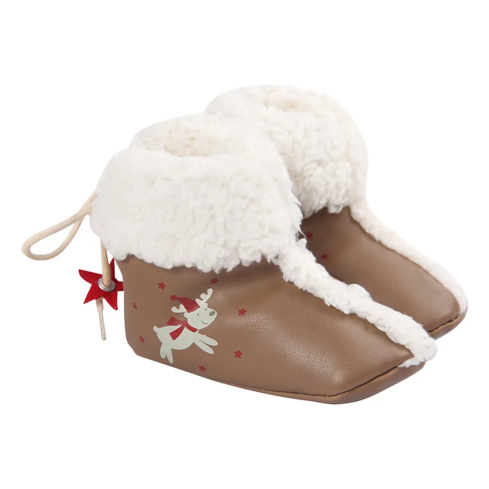 Рождественские теплые ботинки для маленьких мальчиков и девочек мягкая подошва